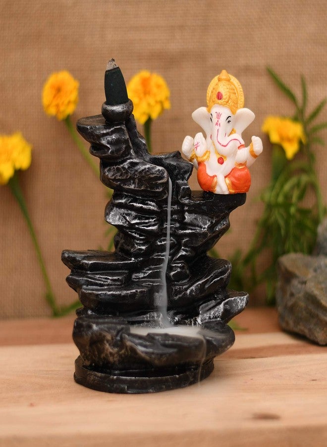Craftam PolyResin Big Size Ganesha Sitting Near Fountain Smoke Backflow Cone Incense Holder Decorative Showpiece with 20 Free Smoke Backflow Scented Cone for Gifts, Home Décor - Image 2